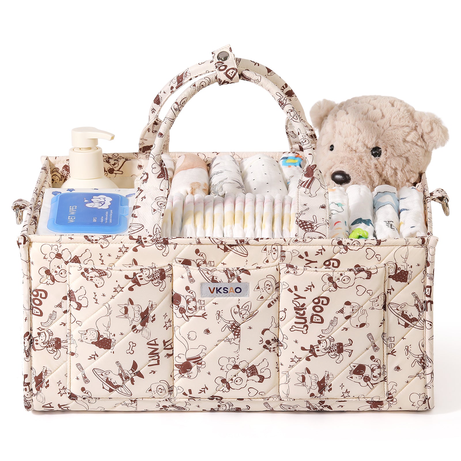 VKSAO Cute Cartoon Animal Prints Baby Diaper Caddy Organizer, Diaper Bag Storage Basket for Newborn Essentials Must Haves Baby Shower Gifts, Black White Large