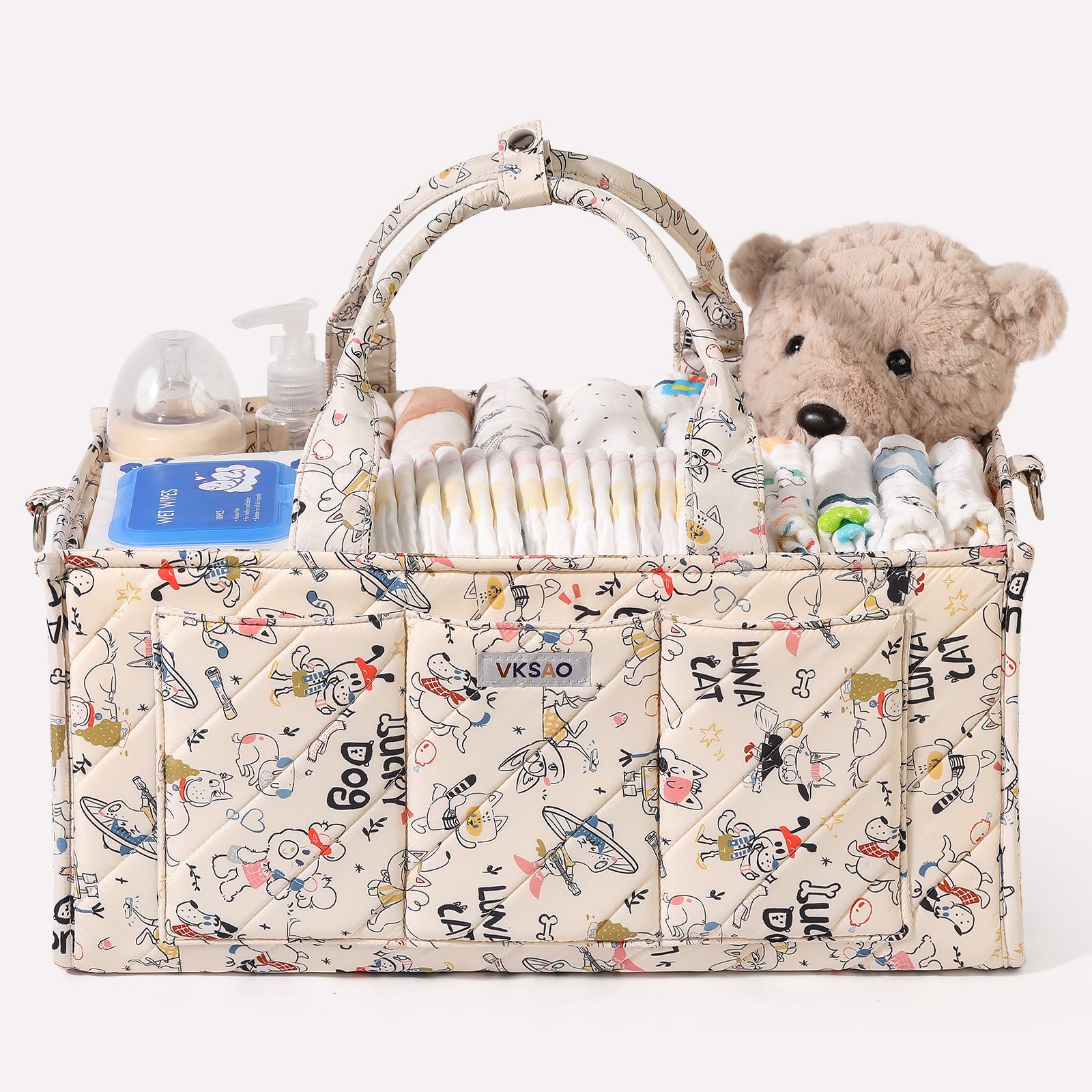 VKSAO Colorful Cute Cartoon Animal Prints Baby Diaper Caddy Organizer, Diaper Bag Storage Basket for Newborn Essentials Must Haves Baby Shower Gifts, Colorful Large
