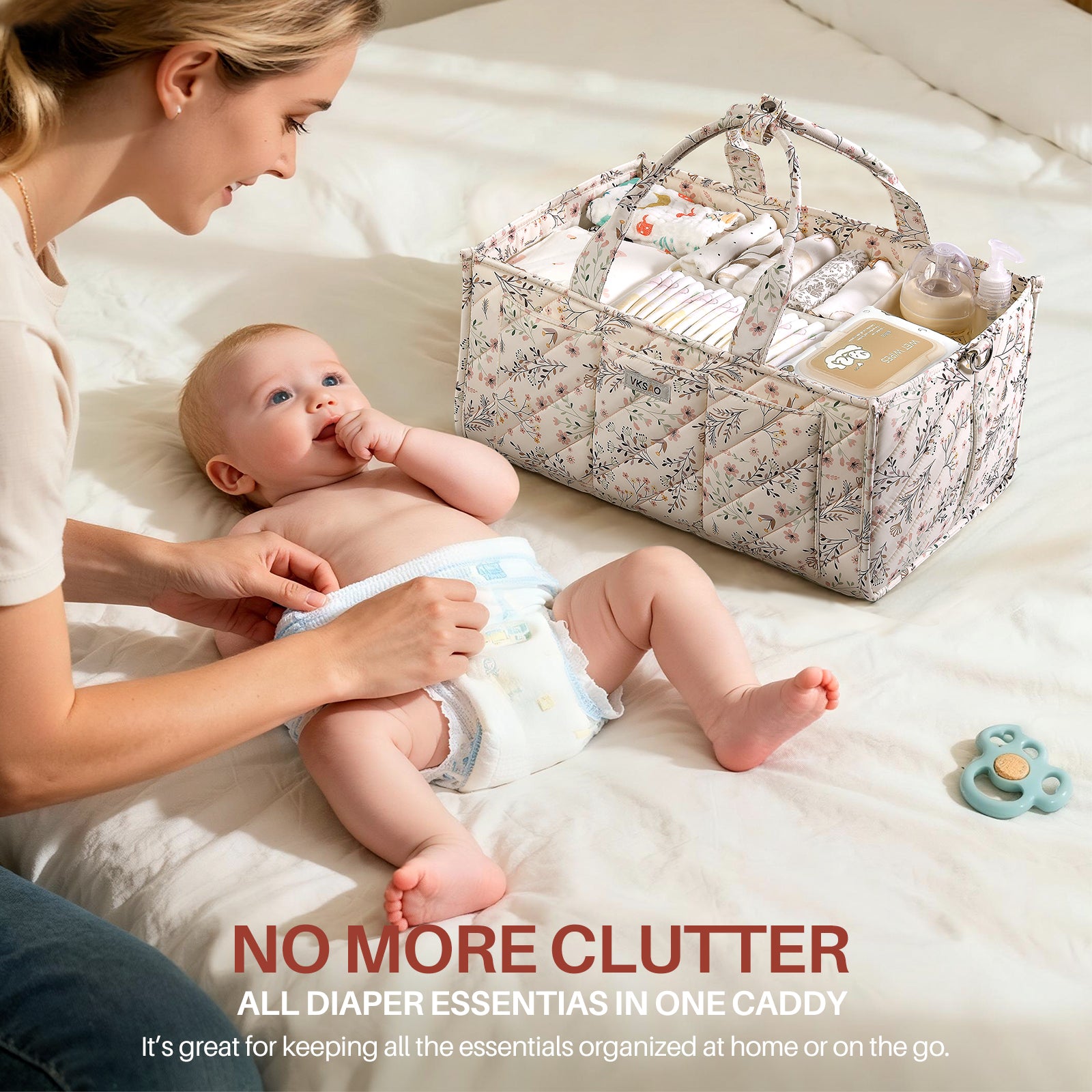 Baby Diaper Caddy with zipper pocket, Nursery Must Haves - Baby Shower Basket Gifts - Nursery Storage Bin and Car Organizer for Diapers and Baby Wipes Essentials, Multi-Functional