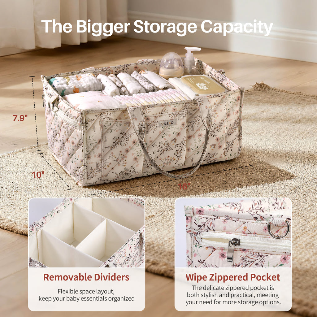 Baby Diaper Caddy with zipper pocket, Nursery Must Haves - Baby Shower Basket Gifts - Nursery Storage Bin and Car Organizer for Diapers and Baby Wipes Essentials, Multi-Functional