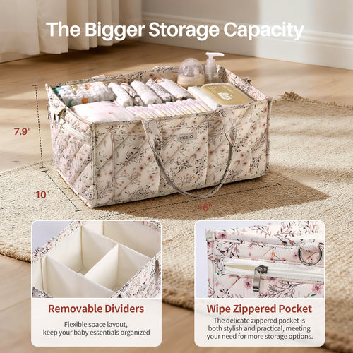 Baby Diaper Caddy with zipper pocket, Nursery Must Haves - Baby Shower Basket Gifts - Nursery Storage Bin and Car Organizer for Diapers and Baby Wipes Essentials, Multi-Functional