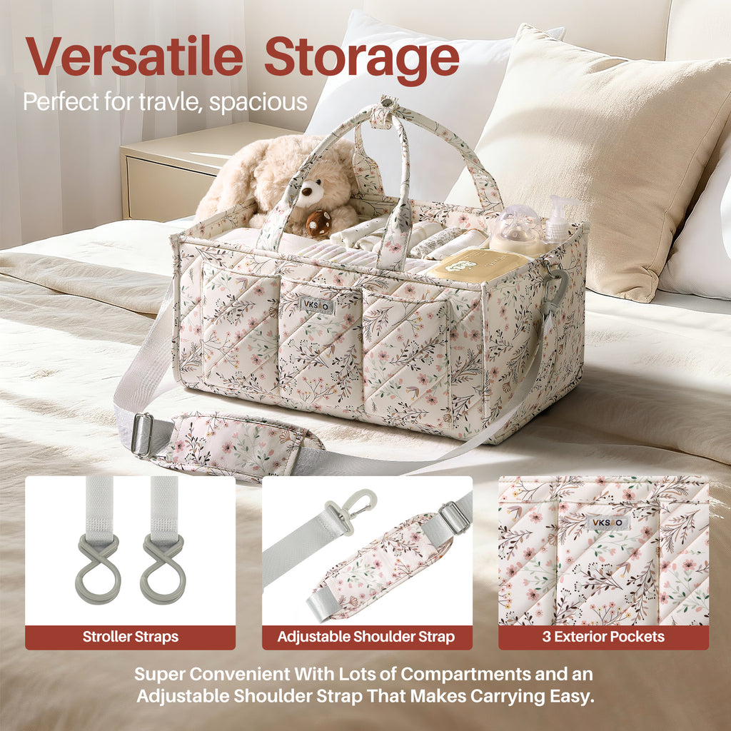 Baby Diaper Caddy with zipper pocket, Nursery Must Haves - Baby Shower Basket Gifts - Nursery Storage Bin and Car Organizer for Diapers and Baby Wipes Essentials, Multi-Functional