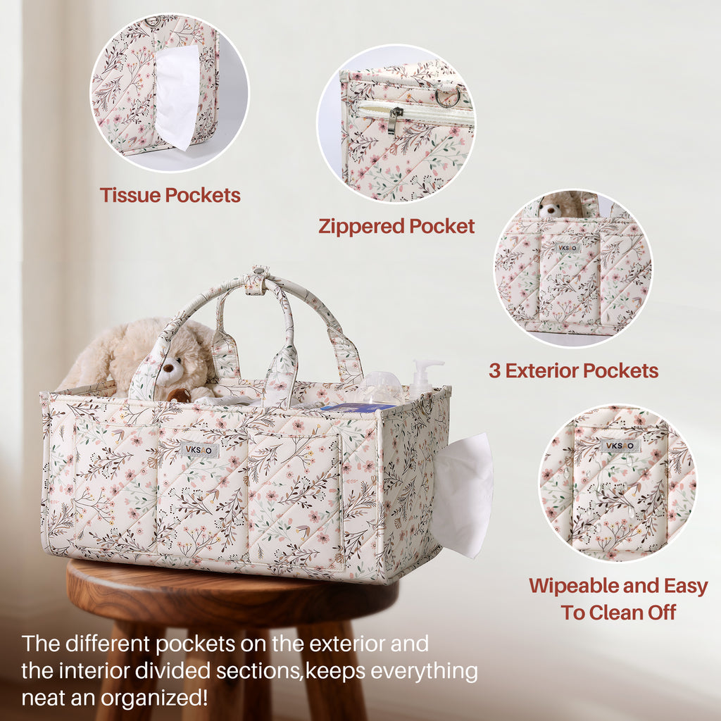 Baby Diaper Caddy with zipper pocket, Nursery Must Haves - Baby Shower Basket Gifts - Nursery Storage Bin and Car Organizer for Diapers and Baby Wipes Essentials, Multi-Functional